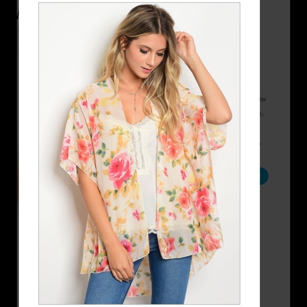 2/$30 Emory Park - Yellow & Pink Floral Sheer Kimono Size Small - NWT